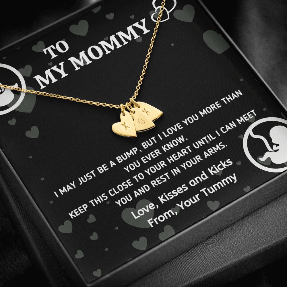 TO MY MOMMY "BABY IN TUMMY" CUSTOM NAME INITIALS ENGRAVING HEARTS NECKLACE GIFT SET - ON CLOUD NINE GIFTS