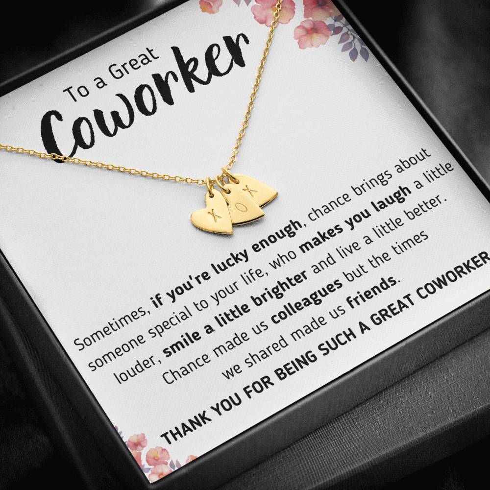 TO A GREAT COWORKER "A LITTLE BETTER" CUSTOM NAME INITIALS ENGRAVING HEARTS NECKLACE GIFT SET - ON CLOUD NINE GIFTS