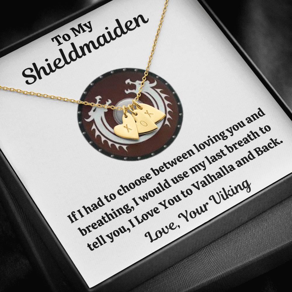 TO MY SHIELDMAIDEN "BREATHING - RED" CUSTOM NAME INITIALS ENGRAVING HEARTS NECKLACE GIFT SET - ON CLOUD NINE GIFTS