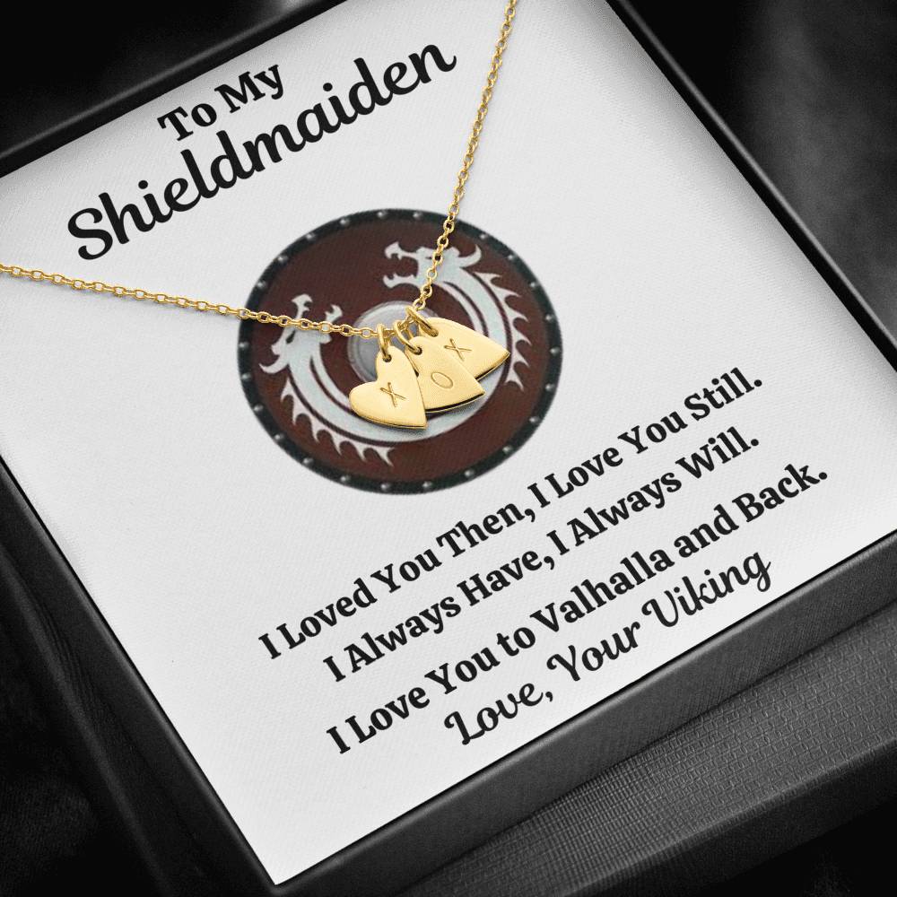 TO MY SHIELDMAIDEN "ALWAYS WILL - RED" CUSTOM NAME INITIALS ENGRAVING HEARTS NECKLACE GIFT SET - ON CLOUD NINE GIFTS