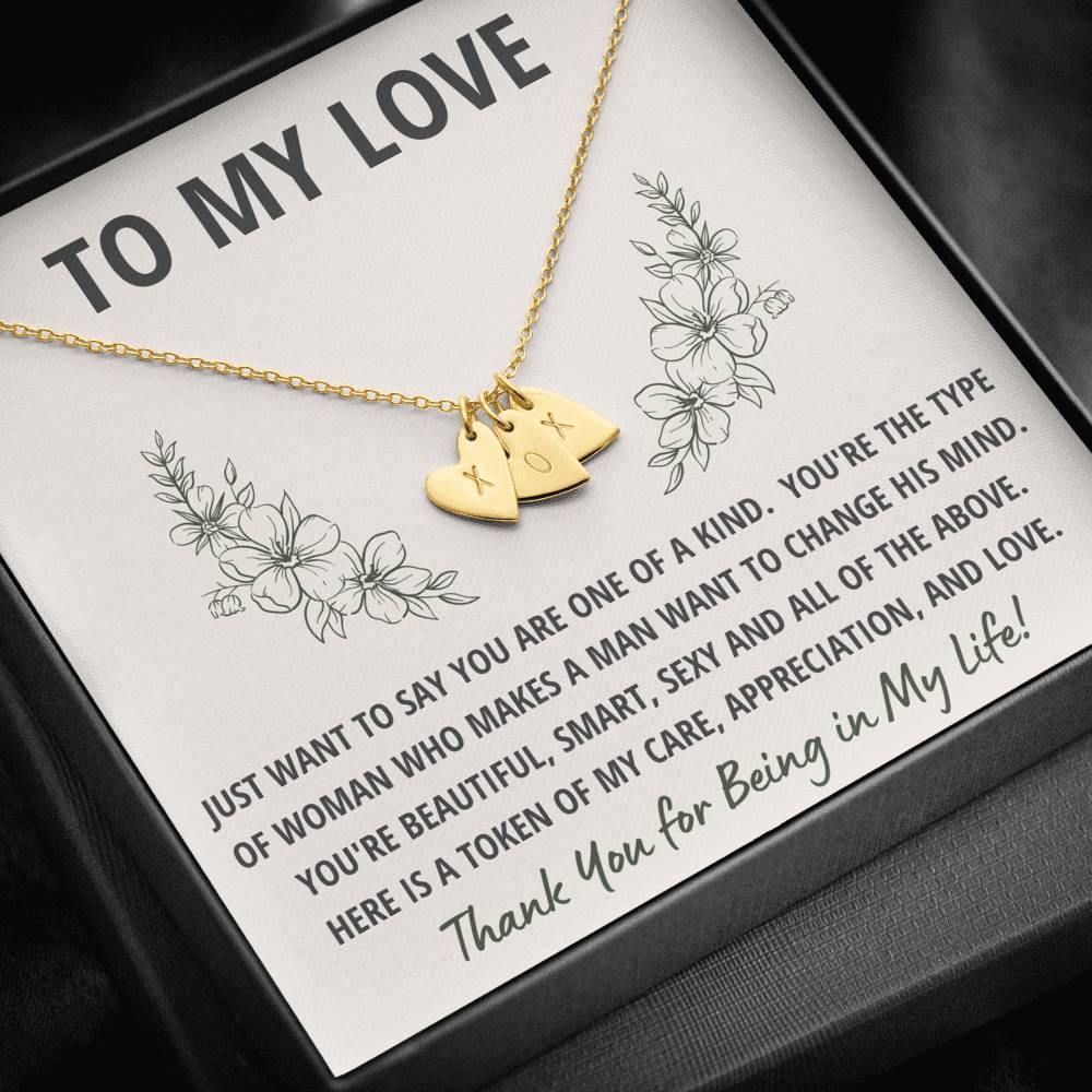 TO MY LOVE "TOKEN" CUSTOM NAME INITIALS ENGRAVING HEARTS NECKLACE GIFT SET - ON CLOUD NINE GIFTS