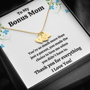TO MY BONUS MOM "CHOICE TO LOVE ME" CUSTOM NAME INITIALS ENGRAVING HEARTS NECKLACE GIFT SET - ON CLOUD NINE GIFTS