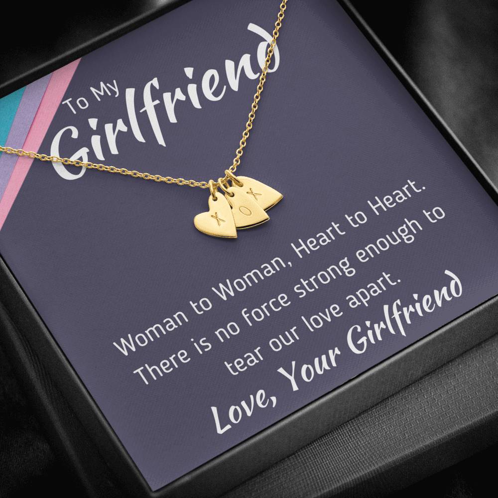 TO MY GIRLFRIEND "WOMAN TO WOMAN" CUSTOM NAME INITIALS ENGRAVING HEARTS NECKLACE GIFT SET - ON CLOUD NINE GIFTS