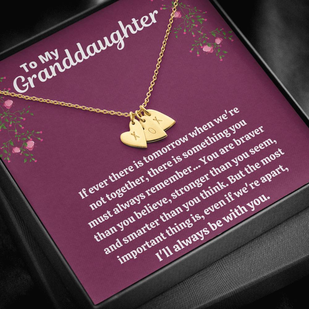 TO MY GRANDDAUGHTER "STRONGER THAN YOU SEEM - PURPLE" CUSTOM NAME INITIALS ENGRAVING HEARTS NECKLACE GIFT SET - ON CLOUD NINE GIFTS