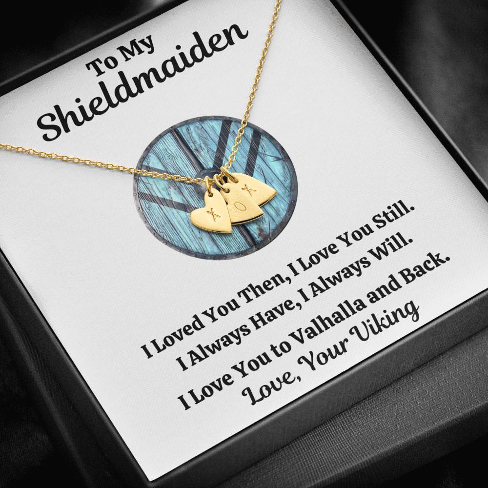 TO MY SHIELDMAIDEN "ALWAYS WILL - BLUE" CUSTOM NAME INITIALS ENGRAVING HEARTS NECKLACE GIFT SET - ON CLOUD NINE GIFTS