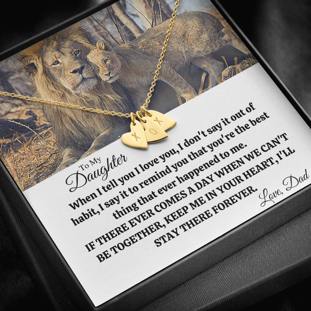 TO MY DAUGHTER "OUT OF HABIT - LION" CUSTOM NAME INITIALS ENGRAVING HEARTS NECKLACE GIFT SET - ON CLOUD NINE GIFTS