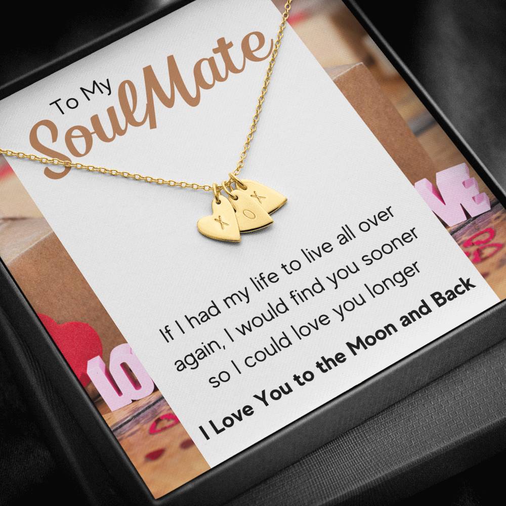TO MY SOULMATE "LOVE YOU LONGER" CUSTOM NAME INITIALS ENGRAVING HEARTS NECKLACE GIFT SET - ON CLOUD NINE GIFTS