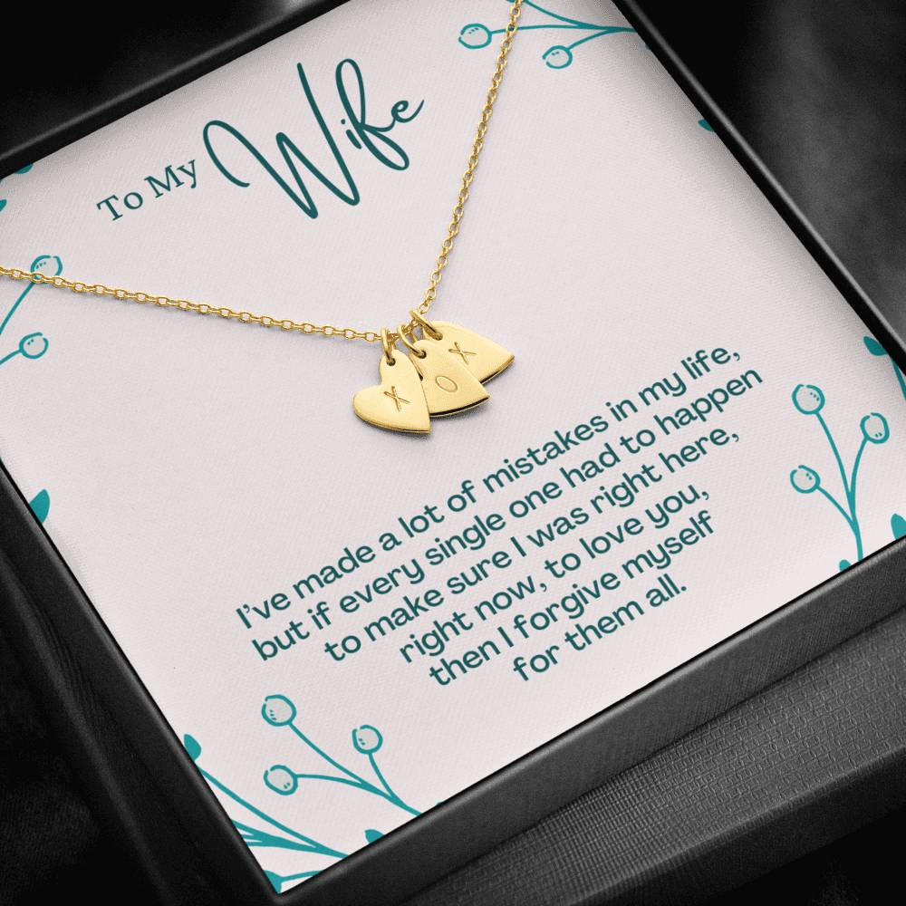 TO MY WIFE "MISTAKES - SO" CUSTOM NAME INITIALS ENGRAVING HEARTS NECKLACE GIFT SET - ON CLOUD NINE GIFTS