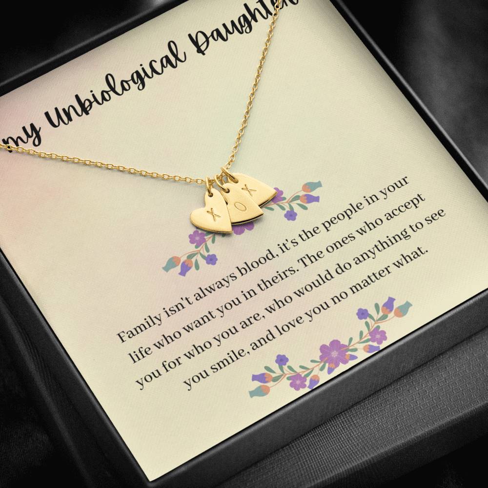 TO MY UNBIOLOGICAL DAUGHTER "SMILE" CUSTOM NAME INITIALS ENGRAVING HEARTS NECKLACE GIFT SET - ON CLOUD NINE GIFTS