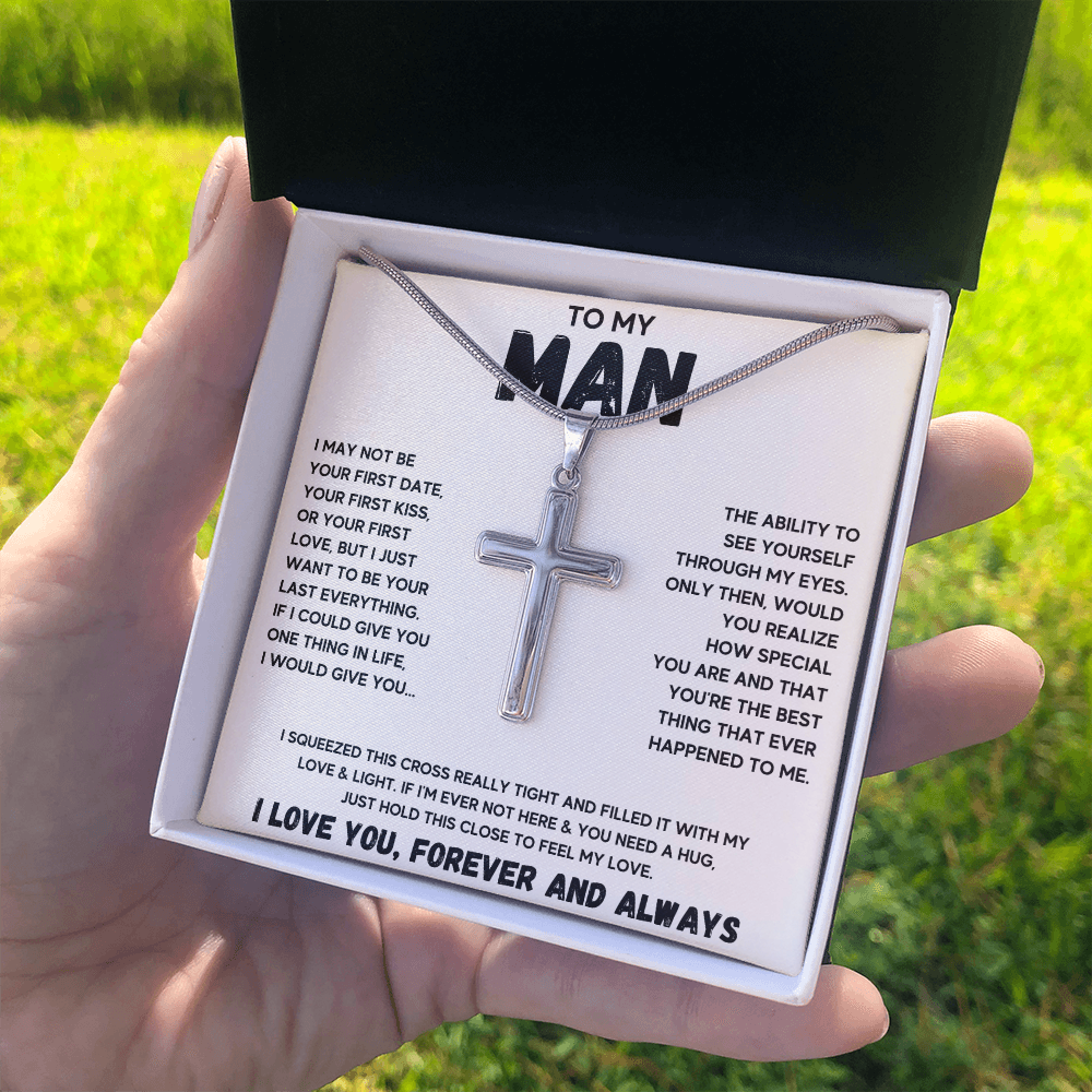 To my man cross necklace, gifts for boyfriend from girlfriend, gifts for husband from wife, gift for groom from bride on wedding day - ON CLOUD NINE GIFTS