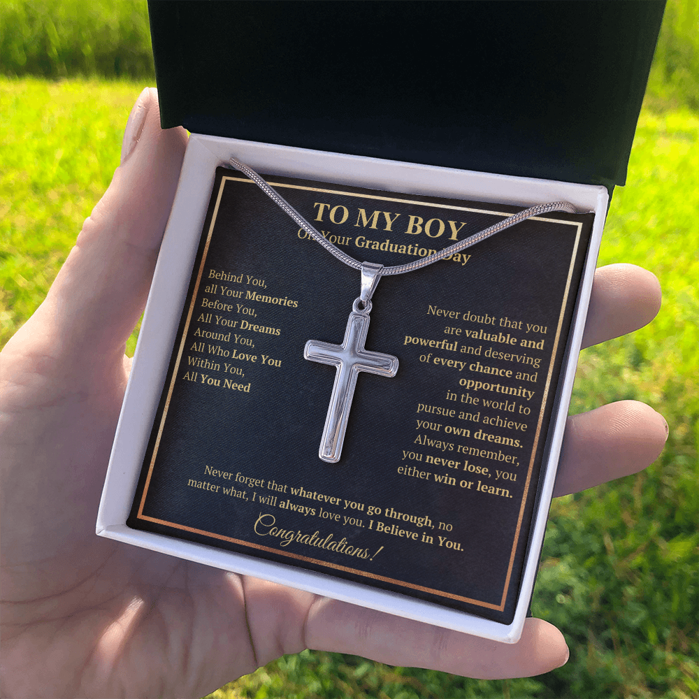 Graduation gifts for son grandson graduation Cross necklace high school class of 2022 presents with message card and gift box - ON CLOUD NINE GIFTS