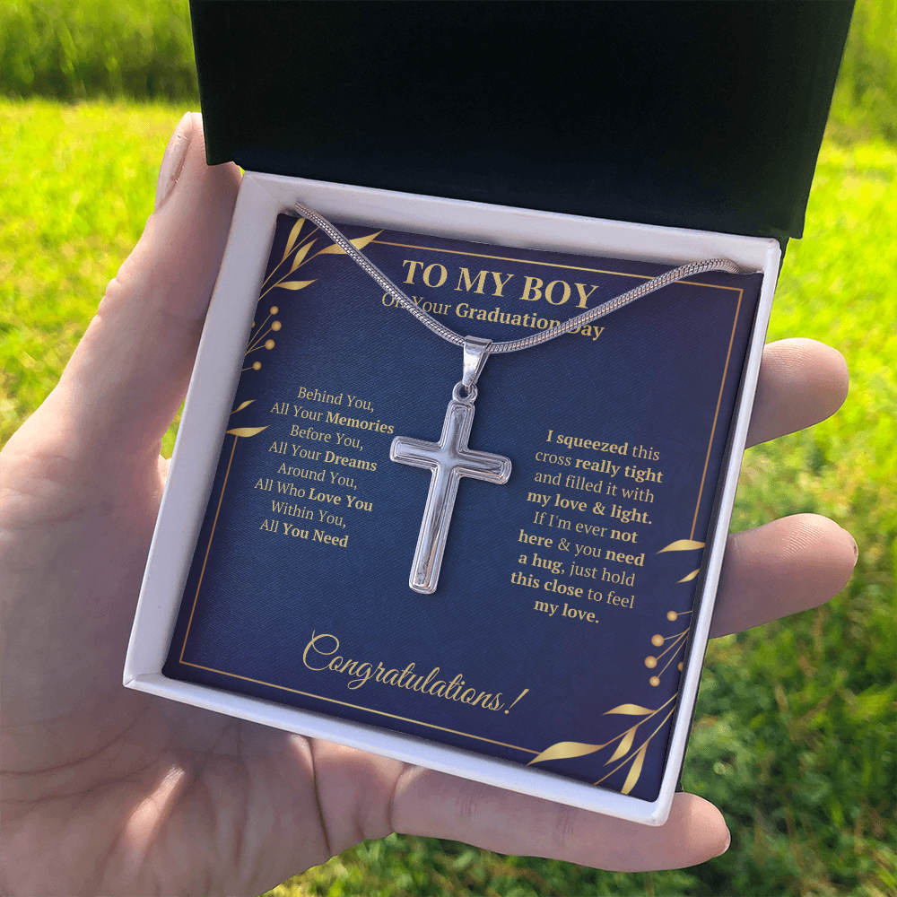 College graduation gifts for him boy mba graduation presents for son class of 2022 Cross Necklace with message card and gift box - ON CLOUD NINE GIFTS