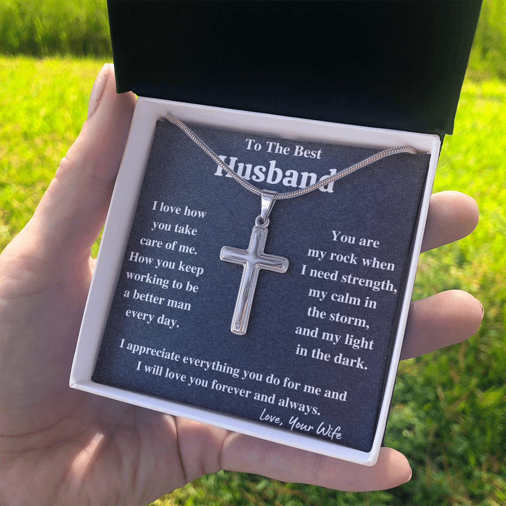 Gifts for husband from wife, to my husband cross necklace, gifts from wife to husband, gift for men anniversary birthday - ON CLOUD NINE GIFTS