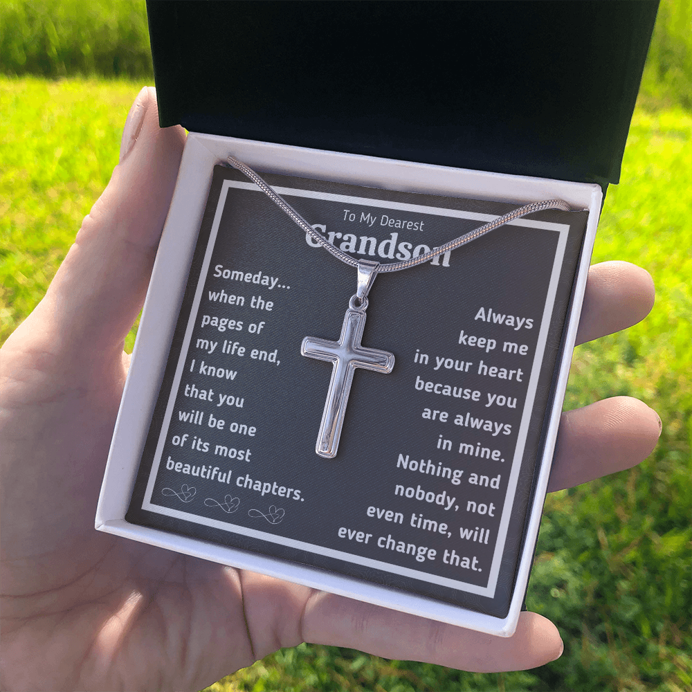 To my grandson necklace from grandpa and grandma graduation birthday gifts Cross Necklace with message card and gift box - ON CLOUD NINE GIFTS