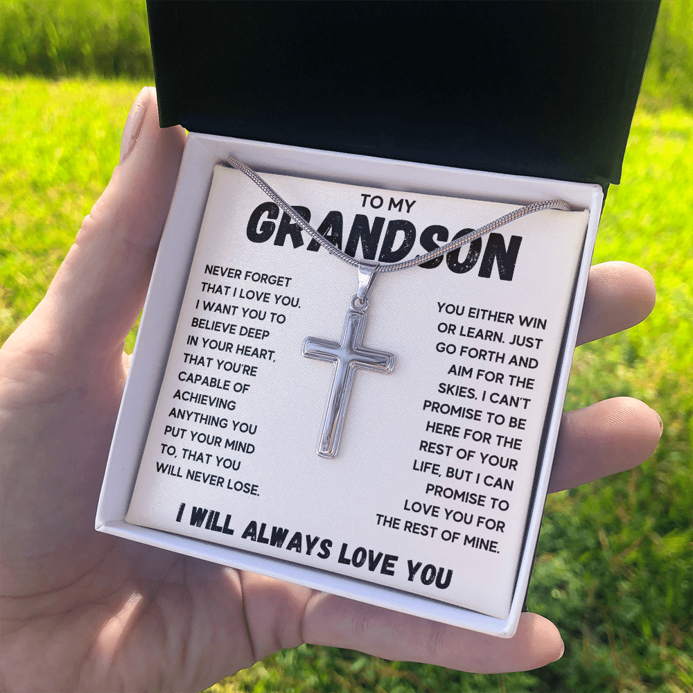 Gifts for grandson from grandma and grandpa Cross Necklace for graduation to my grandson with message card and gift box - ON CLOUD NINE GIFTS