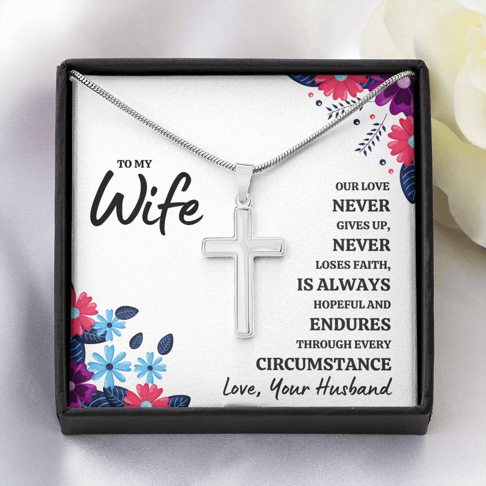 TO MY WIFE "OUR LOVE" ARTISAN CROSS NECKLACE GIFT SET - ON CLOUD NINE GIFTS