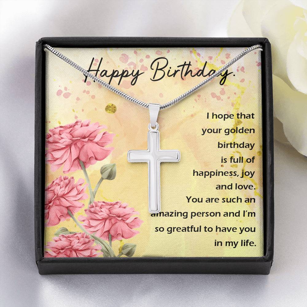 HAPPY BIRTHDAY "GOLDEN" CROSS NECKLACE GIFT SET - ON CLOUD NINE GIFTS