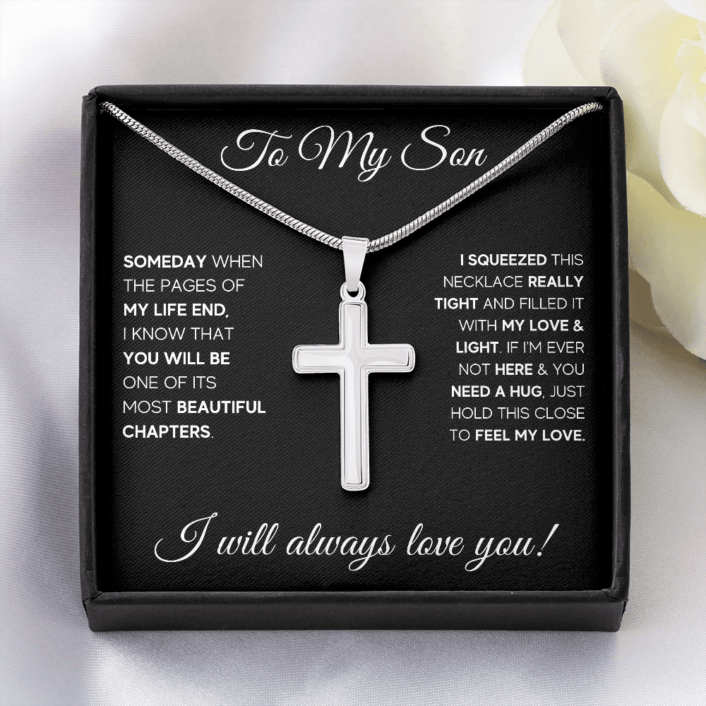 TO MY SON CHAPTERS SQUEEZED CROSS NECKLACE GIFT SET - ON CLOUD NINE GIFTS