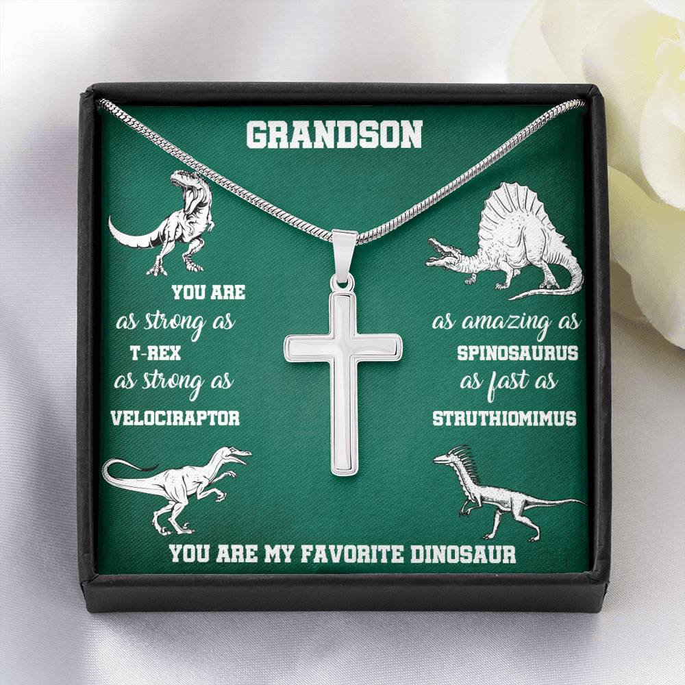 TO MY GRANDSON "DINOSAUR" CROSS NECKLACE GIFT SET - ON CLOUD NINE GIFTS