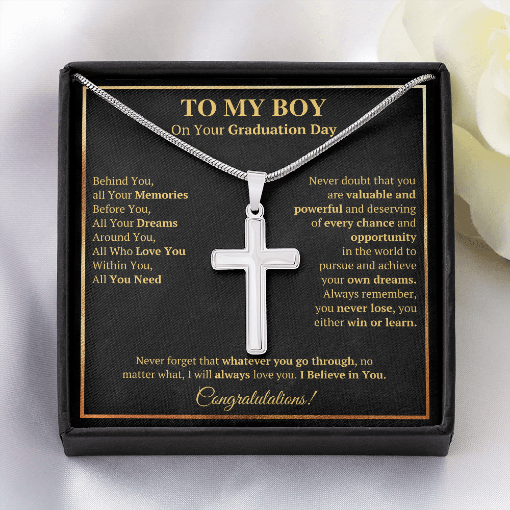 GRADUATION DAY BELIEVE CROSS NECKLACE GIFT SET - ON CLOUD NINE GIFTS