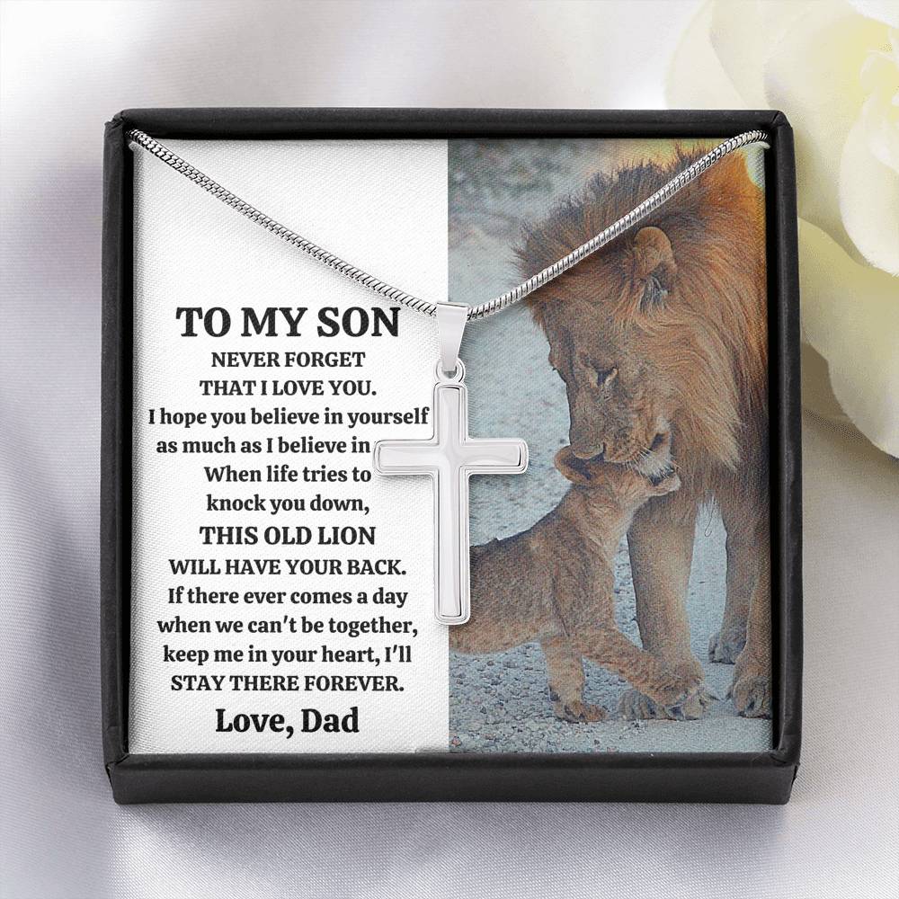 TO MY SON "THIS OLD LION" CROSS NECKLACE GIFT SET - ON CLOUD NINE GIFTS