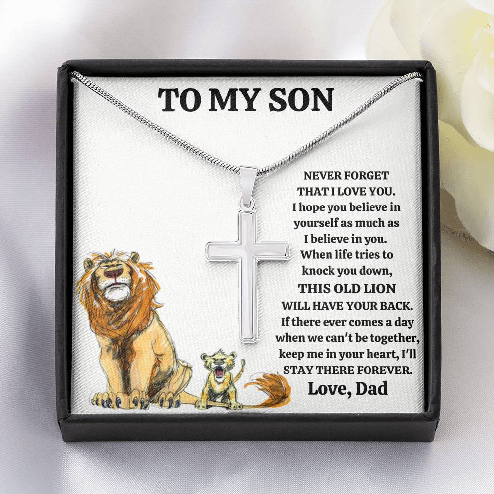 TO MY SON "THIS OLD LION - DRAWING" CROSS NECKLACE GIFT SET - ON CLOUD NINE GIFTS