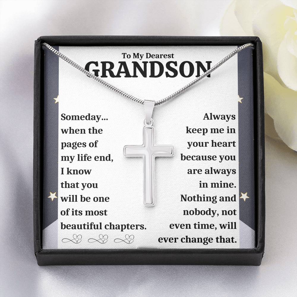 TO MY DEAREST GRANDSON "BEAUTIFUL CHAPTERS - DECORATION" CROSS NECKLACE GIFT SET - ON CLOUD NINE GIFTS