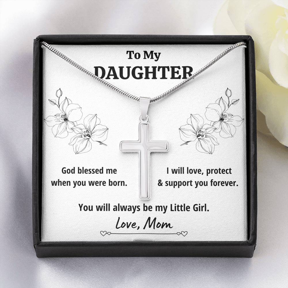 TO MY DAUGHTER FROM MOM "LITTLE GIRL" CROSS NECKLACE GIFT SET - ON CLOUD NINE GIFTS