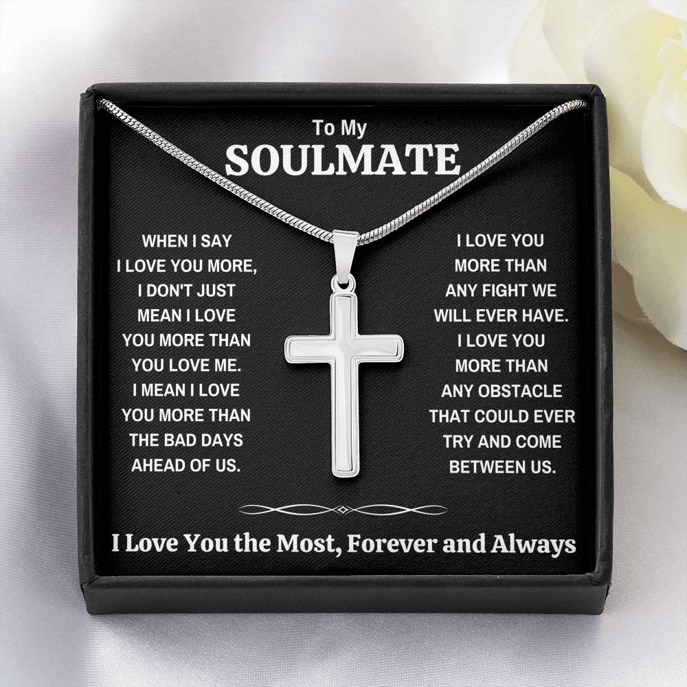 TO MY SOULMATE "THE MOST - DARK" UNISEX CROSS NECKLACE GIFT SET - ON CLOUD NINE GIFTS