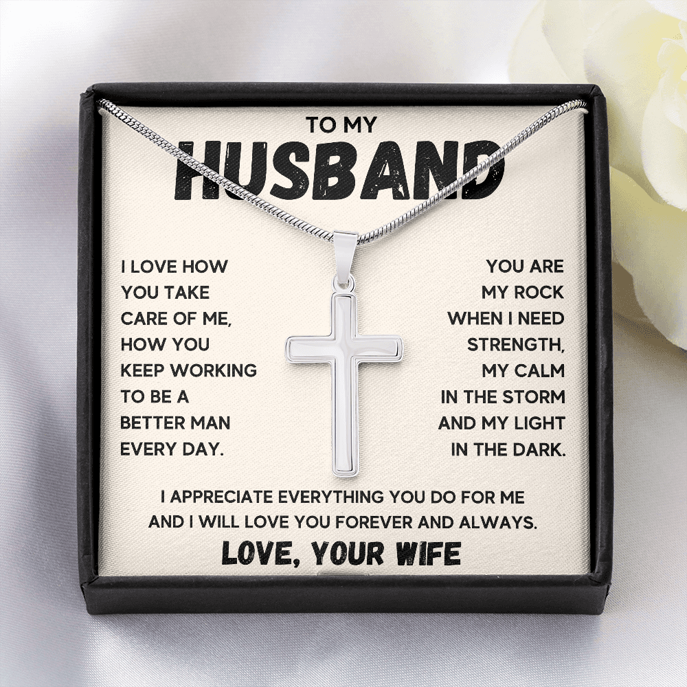 TO MY HUSBAND LIGHT IN THE DARK CROSS NECKLACE - ON CLOUD NINE GIFTS