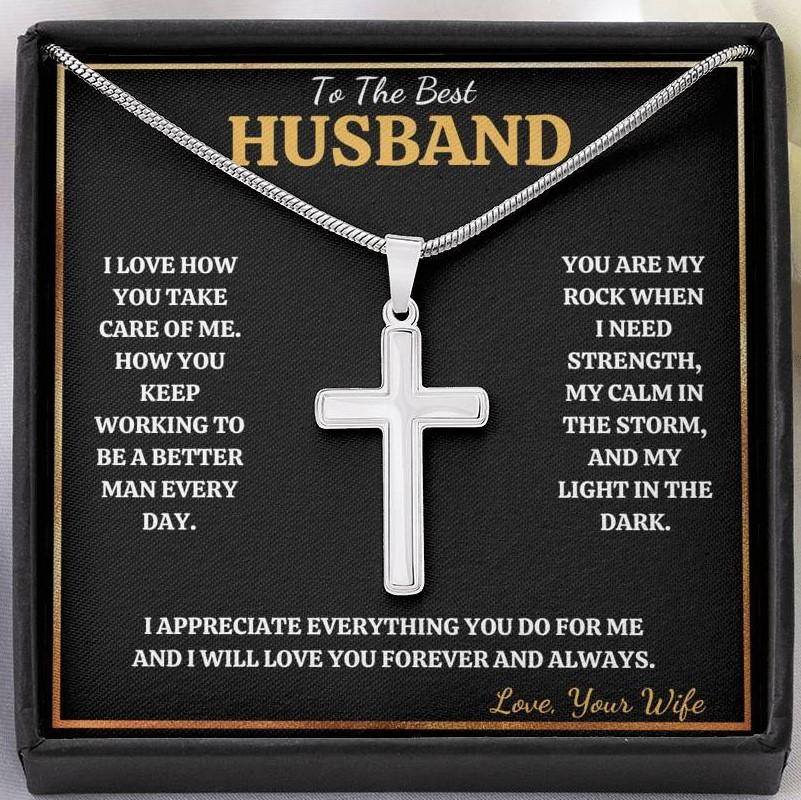 TO THE BEST HUSBAND CROSS NECKLACE GIFT SET - ON CLOUD NINE GIFTS
