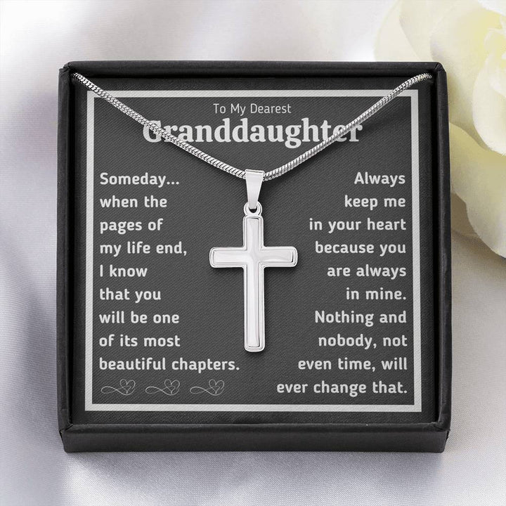 TO MY DEAREST GRANDDAUGHTER "BEAUTIFUL CHAPTERS" ARTISAN CROSS NECKLACE GIFT SET - ON CLOUD NINE GIFTS