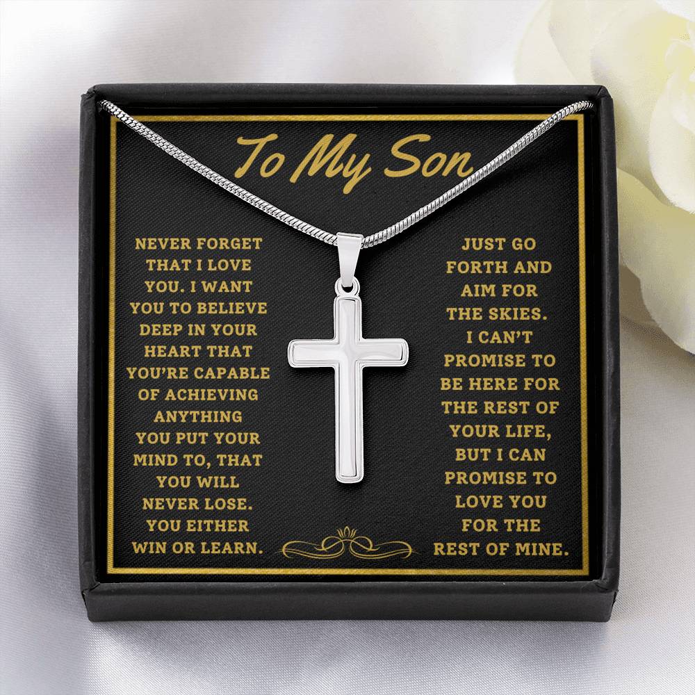 TO MY SON AIM FOR THE SKIES CROSS NECKLACE GIFT SET - ON CLOUD NINE GIFTS