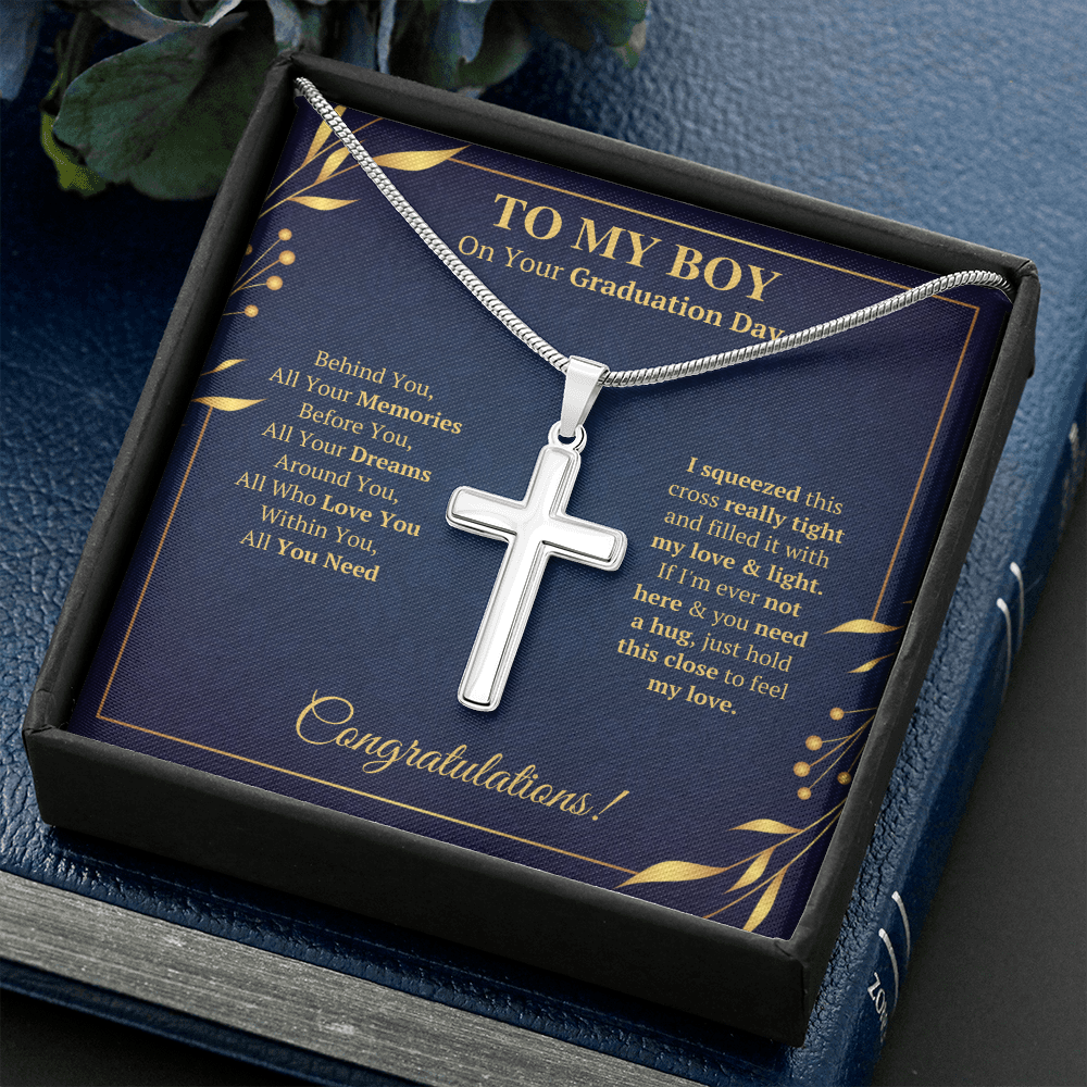 College graduation gifts for him boy mba graduation presents for son class of 2022 Cross Necklace with message card and gift box - ON CLOUD NINE GIFTS