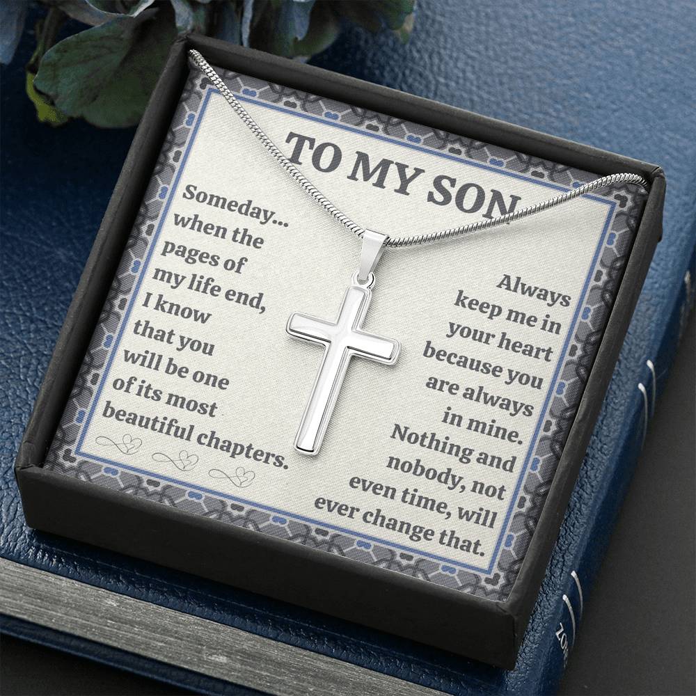 TO MY SON "BEAUTIFUL CHAPTERS" CROSS NECKLACE GIFT SET - ON CLOUD NINE GIFTS