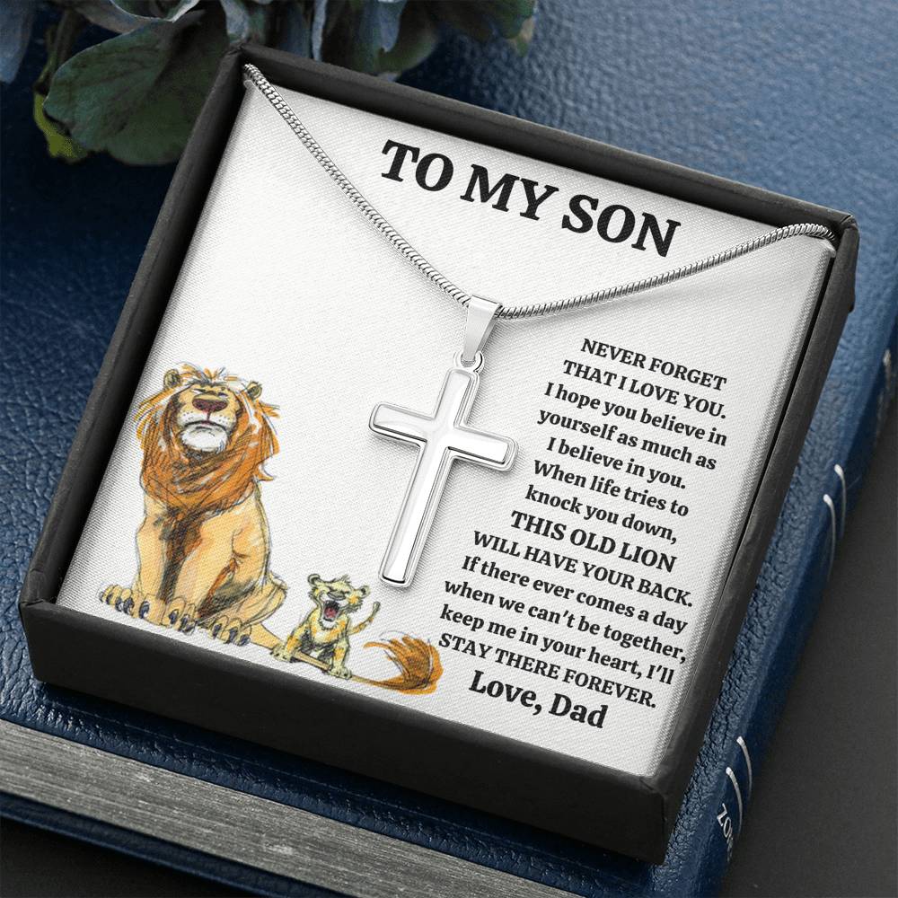 TO MY SON "THIS OLD LION - DRAWING" CROSS NECKLACE GIFT SET - ON CLOUD NINE GIFTS