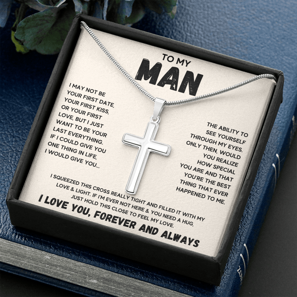 To my man cross necklace, gifts for boyfriend from girlfriend, gifts for husband from wife, gift for groom from bride on wedding day - ON CLOUD NINE GIFTS