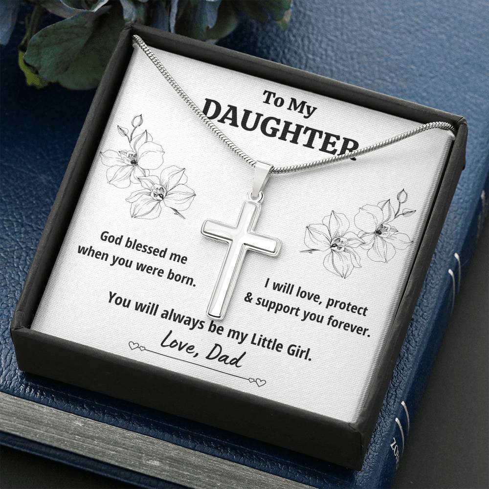 TO MY DAUGHTER FROM DAD "LITTLE GIRL" CROSS NECKLACE GIFT SET - ON CLOUD NINE GIFTS