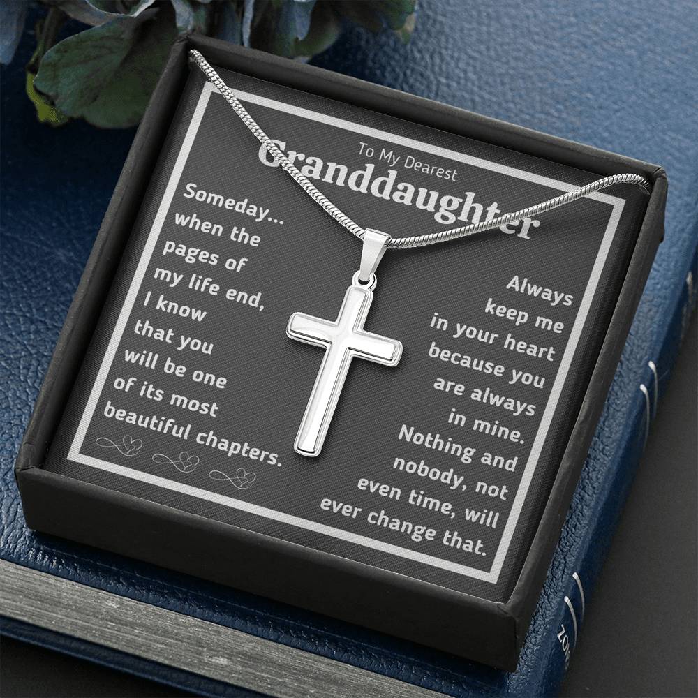 TO MY DEAREST GRANDDAUGHTER "BEAUTIFUL CHAPTERS" ARTISAN CROSS NECKLACE GIFT SET - ON CLOUD NINE GIFTS