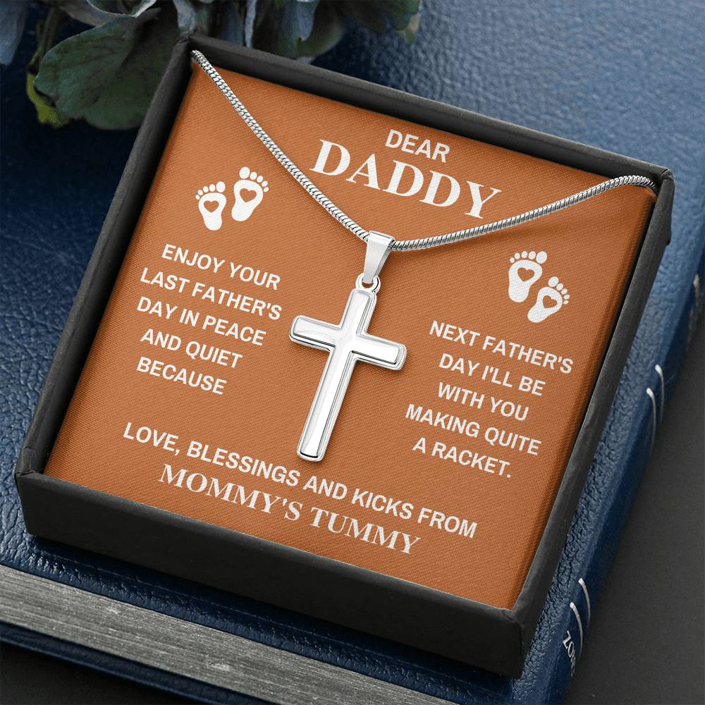 DEAR DADDY PEACE ORANGE CROSS NECKLACE GIFT SET - ON CLOUD NINE GIFTS