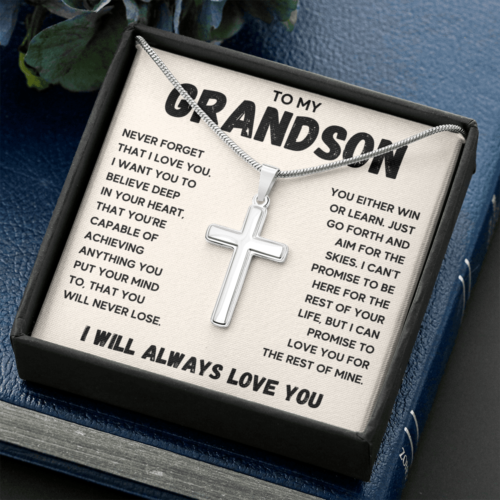Gifts for grandson from grandma and grandpa Cross Necklace for graduation to my grandson with message card and gift box - ON CLOUD NINE GIFTS