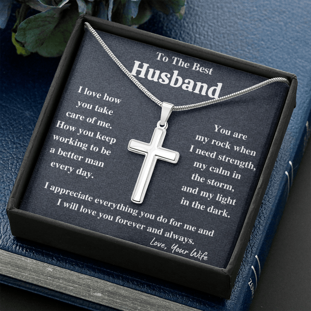 Gifts for husband from wife, to my husband cross necklace, gifts from wife to husband, gift for men anniversary birthday - ON CLOUD NINE GIFTS