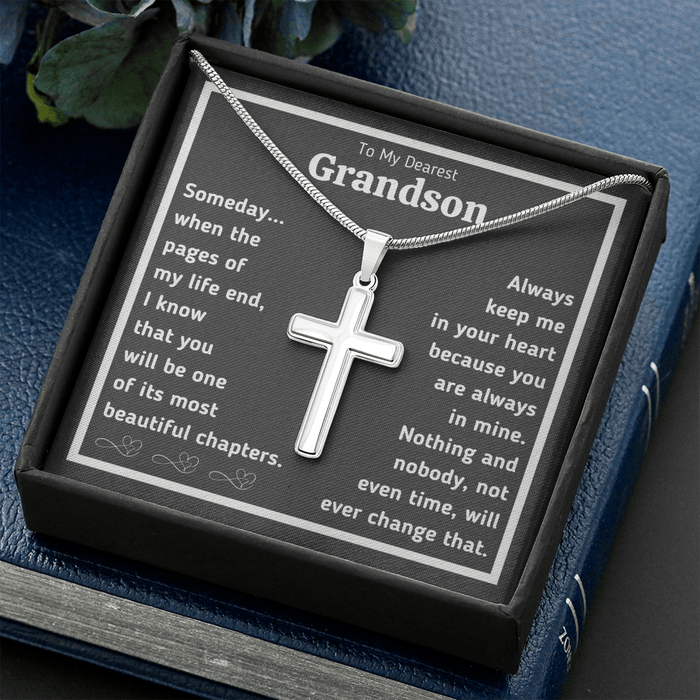 To my grandson necklace from grandpa and grandma graduation birthday gifts Cross Necklace with message card and gift box - ON CLOUD NINE GIFTS