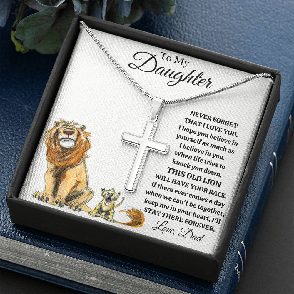 TO MY DAUGHTER "THIS OLD LION - DRAWING" CROSS NECKLACE GIFT SET - ON CLOUD NINE GIFTS