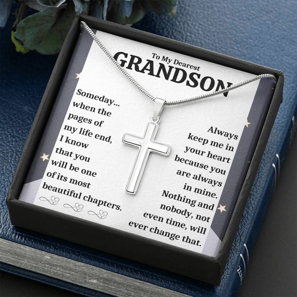 TO MY DEAREST GRANDSON "BEAUTIFUL CHAPTERS - DECORATION" CROSS NECKLACE GIFT SET - ON CLOUD NINE GIFTS