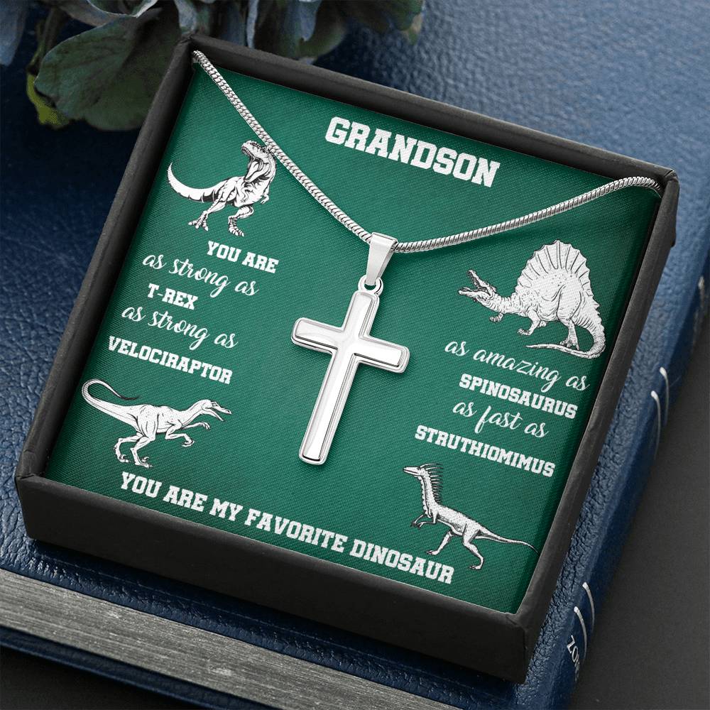 TO MY GRANDSON "DINOSAUR" CROSS NECKLACE GIFT SET - ON CLOUD NINE GIFTS