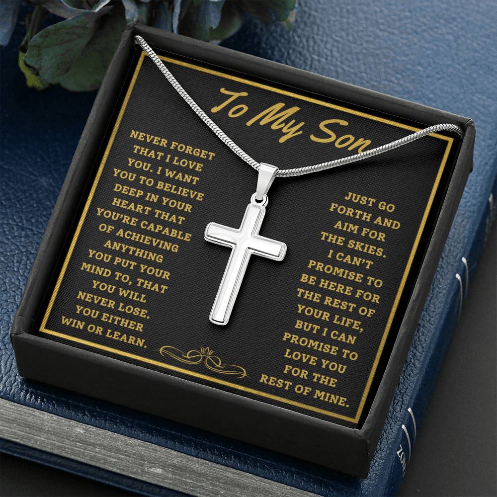 TO MY SON AIM FOR THE SKIES CROSS NECKLACE GIFT SET - ON CLOUD NINE GIFTS