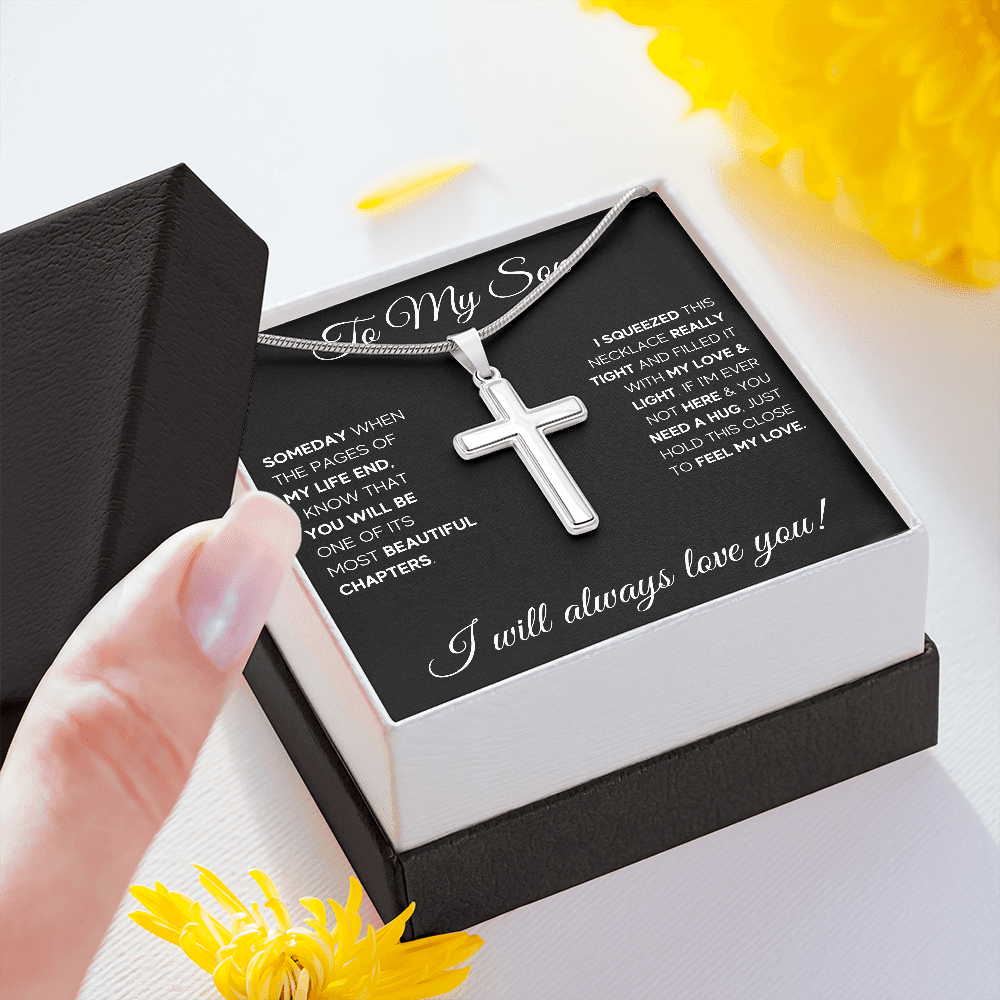 TO MY SON CHAPTERS SQUEEZED CROSS NECKLACE GIFT SET - ON CLOUD NINE GIFTS