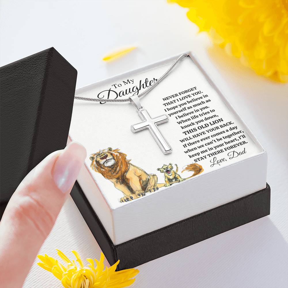 TO MY DAUGHTER "THIS OLD LION - DRAWING" CROSS NECKLACE GIFT SET - ON CLOUD NINE GIFTS