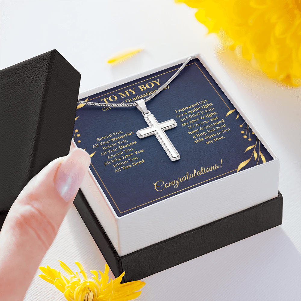 GRADUATION DAY SQUEEZED CROSS NECKLACE GIFT SET - ON CLOUD NINE GIFTS